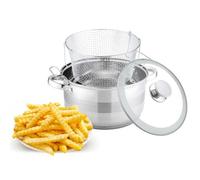 Pentola per friggere 6,5 l in acciaio inox con coperchio in vetro, per induzione, friggitrice Ø24