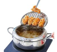Pentola per Friggere,Friggitrice profonda in acciaio inossidabile con coperchio, controllo della temperatura e filtro di gocciolamento dell'olio Rack per patatine fritte Chicken Wings (24cm/9.4in)