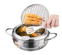 Pentola per Friggere,Friggitrice Tempura in Acciaio Inossidabile 304,Pentola friggitrice Giapponese,Coppa Olio con Termometro e Coperchio della Griglia Antigoccia