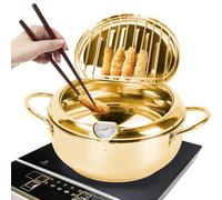Pentola per Friggere, Friggitrice Tempura in Acciaio Inossidabile 304 Pentola friggitrice Giapponese Giapponese Tempura Friggitrice con Termometro per Pollo Francese, Pesce Secco (Oro 24 Cm)