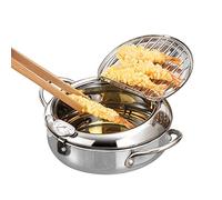 Pentola per Friggere,Friggitrice Tempura in Acciaio Inossidabile 304,Pentola friggitrice Giapponese,Coppa Olio con Termometro e Coperchio della Griglia Antigoccia