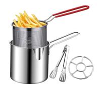 Pentola per friggere, in acciaio inox resistente, 11,5 cm, con cestello e coperchio, friggitrice resistente, design con manico fresco, per ali di pollo, patatine fritte, dessert, cucina, ristorante