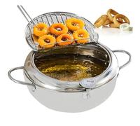 Pentola per Friggere in Stile Giapponese,Friggitrice Tempura Piccola con Termometro e Coperchio della Griglia Antigoccia,Pentola in Acciaio Inox per Friggere,Pollo Francese,Pesce Secco,3,4L