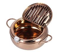 Pentola Per Friggitrice 3,2L, Pentola Per Tempura In Stile Giapponese Con Coperchio Pentola In Acciaio Inossidabile Con Controllo Della Temperatura e Scolapiatti (Oro rosa)