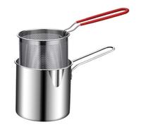 Pentola per friggitrice, friggitrice, padella in acciaio inox con manico con cestello e manici, cestello rotondo per friggere cosce di pollo, pesce secco, patatine, costolette di pollo