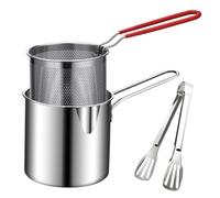 Pentola per friggitrice, friggitrice, padella in acciaio inox con manico con cestello e manici, cestello rotondo per friggere cosce di pollo, pesce secco, patatine, costolette di pollo
