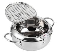 Pentola per Friggitrice, Friggitrice per Tempura in Acciaio Inossidabile in Stile Giapponese con Termometro, Coperchio e Scolagocce per Olio, per Cucina Domestica Patatine Fritte, Pesce(20cm)