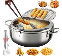 Pentola Per Friggitrice Giapponese Con Cestello, In Acciaio Inox Termometro E Scolapiatti, Portatile Da Piano Cottura, Piccole Padelle Coperchio Pollo(9.4in)