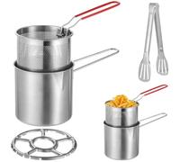 Pentola per friggitrice in acciaio inox 304 con cestello scolapasta, griglia e pinze per alimenti, piccola pentola per friggitrice per uso domestico, adatta per fornelli a gas e fornelli a induzione