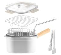 Pentola per friggitrice in acciaio inox con cestello e manico, padella quadrata portatile con coperchio, friggitrice multifunzionale per friggere pesce, pollo e patatine fritte. (vestito 2)