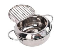 Pentola Per Friggitrice, Pentola Per Tempura Giapponese Da 2,2 Litri Friggitrice Piccola In Acciaio Inossidabile Con Termometro, Coperchio E Scolapiatti Per Patatine Fritte