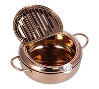 Pentola per Friggitrice, Piccola Friggitrice per Tempura Giapponese, Friggitrice in Acciaio Inossidabile con Termometro Pentola per Friggere Antiaderente da 3,4 Litri Accessorio (Oro rosa)