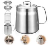 Pentola per frittura, 2 l, in acciaio inox, con colino, manico e coperchio, piccola pentola per cucinare, cuocere, conservare, compatibile con fornelli a induzione, argento, Ø 14 cm