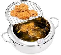 Pentola per frittura, pentola giapponese in acciaio inox con scarico dell'olio, controllo della temperatura e coperchio, friggitrice tempura per fornelli a gas/induzione, per patatine e pollo (24CM)