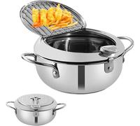 Pentola per frittura, pentola giapponese in acciaio inox con scarico dell'olio, controllo della temperatura e coperchio, friggitrice tempura per fornelli a gas/induzione, ideale per patatine e pollo