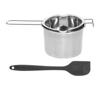 Pentola per Fusione in Acciaio Inox 400ml con Doppio Beccuccio | Manico, Scanalature Laterali e Raschietto Incluso, per Bagnomaria in Pasticceria e Cucina Colore Casuale