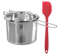 Pentola per Fusione in Acciaio Inox 400ml con Due Beccucci | Manico lungo Termoresistente, Scanalature Laterali e Raschietto Incluso, per Preparazioni e Cottura Colore Casuale