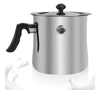 Pentola per latte a induzione, 1.5 litri, in acciaio inox, a doppia parete, con beccuccio e coperchio in vetro, con manico in plastica antiscivolo per piani cottura a gas, elettrici e a induzione