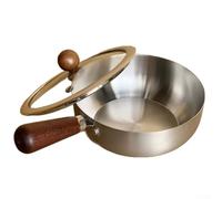 Pentola per latte in acciaio inox, casseruola con coperchio in vetro, con manico in legno, per riscaldare il latte e cucinare monodose (16 cm senza coperchio)
