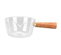 Pentola per Latte in Vetro con Manico in Legno per Versare Facilmente e Senza Gocciolare, Ideale per Cucinare in Casa su Fornelli a Gas (400ml)