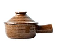 Pentola per microonde, fornello per microonde Pentola in ceramica grezza da 300 ml da 2x5 pollici con coperchio e manico Gres rustico lavabile in lavastoviglie per persona singola