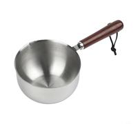 Pentola per olio in acciaio inox con manico in legno, piccola pentola per salsa per sciogliere burro, riscaldare latte e caffè, pentola a fondo piatto per stufe elettriche a gas a induzione, (400 ml)