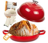 Pentola per Pane in Ghisa da 5,7L, Con Coperchio e Tappetino in Silicone, Pentola in Ghisa per Cuocere il Pane,26 cm Dutch Oven Multifunzione per Cuocere, Brasare, Arrostire, Stufare (Rossa)