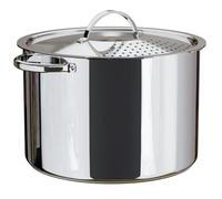 Pentola per pasta in acciaio inox con coperchio con colino bloccabile, grande capacità da 5,5 litri, torsione e blocco per un facile svuotamento e senza bisogno di scolapasta o inserto per colino,