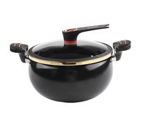Pentola per zuppa in ghisa, per cucinare, mini pentola a pressione con innovativo manico di bloccaggio (8 l, nero)