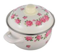 Pentola Smaltata Vintage 18cm con Coperchio, 2, Elegante | Motivo Floreale, Si Scalda in Fretta e Diffonde Calore, Manici che Proteggono le Mani