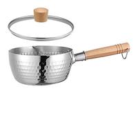Pentola tradizionale giapponese in acciaio inossidabile for salsa di latte con coperchio in vetro, manico in legno e griglia for il gocciolamento dell'olio, strumento cottura for la cucina(16cm/6.3in)