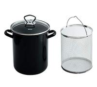 Pentola universale smaltata, 24 cm x 18,5 cm, colore nero, con inserto e coperchio.