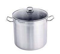 Pentola XL in acciaio inox con coperchio in vetro - 15 l/28 x 25 cm - Pentola universale con fondo in alluminio - Pentola multiuso per fornelli e forno, lavabile in lavastoviglie, colore: argento