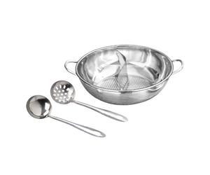 Pentola Zuppa in Acciaio Inox con Divisore Manico Doppio Mestolo E Schiumarola