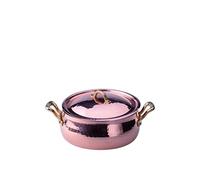 Pentole Agnelli ALCM108MC24 Casseruola Bassa Bombata, in Rame Martellato Stagnato a mano, con 2 maniglie in ottone e coperchio, 24 cm