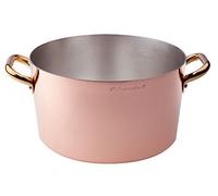 Pentole Agnelli ALCU10428 Casseruola alta, Rame liscio stagnato a mano, con due maniglie in ottone, 28 cm