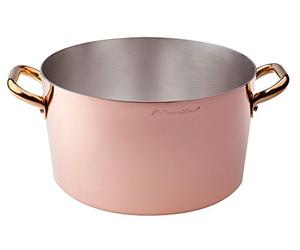 Pentole Agnelli ALCU10428 Casseruola alta, Rame liscio stagnato a mano, con due maniglie in ottone, 28 cm