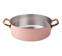 Pentole Agnelli ALCU10632 Casseruola Bassa in Rame con 2 Maniglie in ottone, Rame liscio stagnato a mano, 32 cm