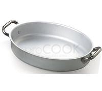 Pentole Agnelli ALMA12034 Tegame Ovale per Pesce con 2 Maniglie Inox, Alluminio Professionale 3 mm, 34 cm