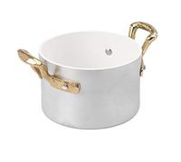 Pentole Agnelli ALSA104W10 Collezione 1932 Casseruolino Alto a Servire in Alluminio con Due Maniglie in Ottone, Diametro 100 mm, Rivestimento Antiaderente