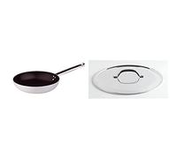 Pentole Agnelli Alsa111Bbs24 Padella Svasata Bassa, Alluminio, Argento, 24 Cm & Pcmx02924 Coperchio Con Ponticello In Acciaio, Alluminio Lucido, 24 Cm