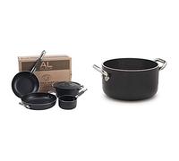 Pentole Agnelli ALSASETALBLACK4 all Black Set per 4 Persone, 3 mm, 5 Pezzi & Agnelli ALSA2104SSPI28 Alblack Casseruola Alta in Alluminio
