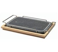 Pentole Agnelli COLA250/LR Pietra Rettangolare a Spigoli Arrotondati con Supporto in Inox, e Basamento Legno, 25x35 cm