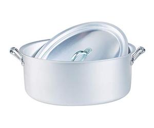 Pentole Agnelli Linea Family Cooking Alluminio Casseruola Ovale con Due Maniglie e Coperchio, Argento, 32 cm