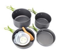 Pentole da campeggio pronte da viaggio includono tutto il necessario per cucinar