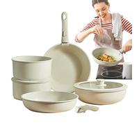 Pentole Di Cottura Non Stick - Set Di Padelle A Induzione Durevoli, Pentole Bianche Crema | Collezione Fry Fry Rimovibile Easy Clean, Moderni Strumenti Da Cucina Per I Pasti Quotidiani Preparazione Di