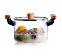 Pentole di vetro per cucinare sulla stufa 3.2 Qt Glass Cucile a fuoco lento Resistente alla pentola trasparente con cottura al piano cottura a con manici in legno per zuppa, latte, cibi per b
