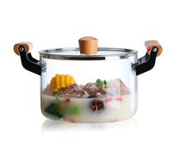 Pentole di vetro per cucinare sulla stufa 3.2 Qt Glass Cucile a fuoco lento Resistente alla pentola trasparente con cottura al piano cottura a con manici in legno per zuppa, latte, cibi