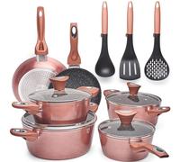 Pentole Induzione - Batteria Pentole e Padelle Antiaderente 15 Pezzi - Set Pentole per Piano Cottura a Induzione & Gas & Elettrico - Set Сasseruole da Cucina - Pentole Completo Impilabili Salvaspazio