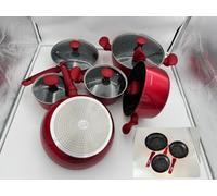Pentole Royalty line 10 Pezzi Antiaderenti Anche Per Piano A Induzione colore rosso + Omaggio set 3 padelle 20/24/28 cm